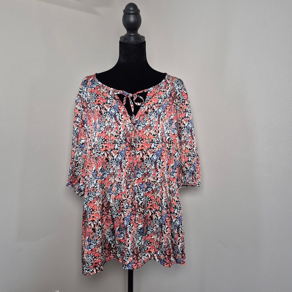 Dokotoo Tiered Ruffle Floral Tie Neck Multicolor Tunic Top Size XL New